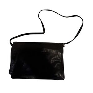 Jay Herbert New York Vintage Black Leather Crossbody Clutch Bag Gold Hardware